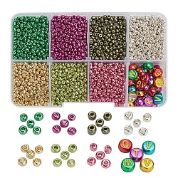 Kit di ricerca per la creazione di gioielli fai-da-te con perline stile colori metallici, incluse perline di semi di vetro da 2 mm, piatti branelli acrilici rotondi, colore misto, perline di vetro: 2mm, 105 g / set