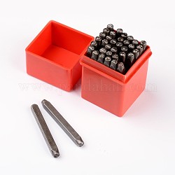 Sellos de metal de hierro, incluyendo la letra a ~ z, número 0~8 y ampersand &, para imprimir metal, plástico, madera, cuero, negro, 60x6mm, 36 unidades / caja