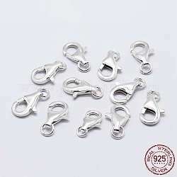 Rhodium Plated 925 Sterling Silver Lobster Claw Clasps, with 925 Stamp, Platinum, 13mm, Hole: 2mm