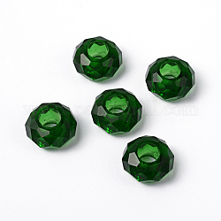 Fascinante sin núcleo de metal rondelle verde oscuro encanto de vidrio gran agujero cuentas europeas se adapta a pulseras y collares, aproximamente 14 mm de diámetro, 8 mm de espesor, agujero: 5 mm