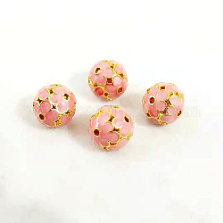 Латунной шариковой, с эмалью, золотые, круглые, розовые, 11 мм
