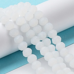 Brins de perles de verre de couleur unie imitation jade, facette, mat, rondelle, fumée blanche, 3mm, Trou: 1mm