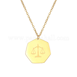 Colliers avec pendentif constellation balance en acier inoxydable pour femmes, véritable 18k plaqué or, 17.72 pouce (45 cm)