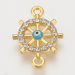 Alloy Rhinestone Links connectors, Cadmium Free & Lead Free, Helm with Evil Eye, Sky Blue, Golden, 20.5x14.5x2mm, Hole: 1.5mm