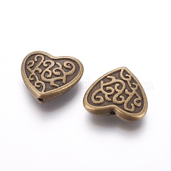 Tibetan Style Alloy Beads, Lead Free & Nickel Free & Cadmium Free, Antique Bronze Color, Heart, Great for Mother's Day Gifts Making, 17mm long, 18.5mm wide, 5mm thick, hole: 2mm