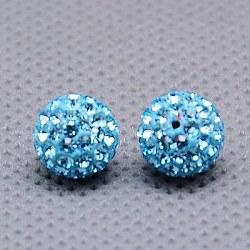 Perles de strass en verre tchèque, argile polymère à l'intérieur, perles rondes à moitié percées, 202 _aquamarine, 10mm, Trou: 1mm