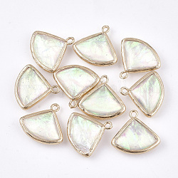 Pendentifs en résine, imitation opale, avec les accessoires en laiton, triangle, or, colorées, 18x19x5.5~6mm, Trou: 1.4mm