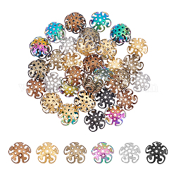 Unicraftale 48 Stück 6 Farben 5 Blütenblätter 304 Perlenkappen aus Edelstahl, Mischfarbe, 10~10.5x4~4.5 mm, Bohrung: 0.6~1 mm, 8 Stk. je Farbe
