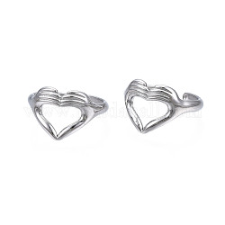 304 Stainless Steel Heart Gesture Open Cuff Ring for Women, Stainless Steel Color, US Size 6 1/2(16.9mm)