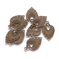 Tibetischen Stil Verbinder/Kronleuchter Komponenten, Cadmiumfrei und Nickel frei und Bleifrei, Blatt, Antik Bronze, 34x20x1.5 mm, Bohrung: 1~2 mm
