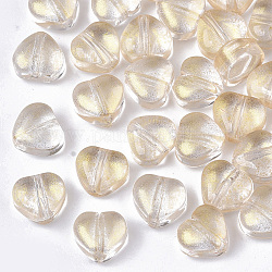 Transparente sprühlackierte Glasperlen, mit Glitzerpulver, Herz, blass Goldrute, 6x6x4 mm, Bohrung: 0.9 mm