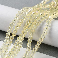 Chapelets de perles en verre électroplaqué, plein plaqué, facette, Toupie, jaune clair, 3x3mm, Trou: 1mm, Environ 128~135 pcs/chapelet, 13.8