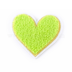 Stoffa ricamo computerizzato stoffa toppe termoadesive/cucite, cuore, giallo verde, 75x70mm