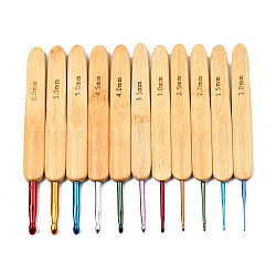 Бамбуковой ручкой алюминия крючком наборы крючок иглы, cmешанный размер, разноцветные, 133~137x13~15x7~9 мм, 11 шт / комплект