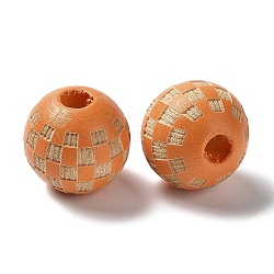Perline di tartan in legno incise al laser, tondo, tinto, per mestiere fai da te, Perù, 15.5~16x14.5mm, Foro: 4.5 mm