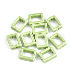 手作り磁器ビーズフレーム  光沢釉の磁器  長方形  薄緑  16.5x12.5x5.5mm  穴：2mm