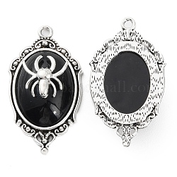 Pendentifs ovales en alliage d'Halloween, breloques araignée avec résine, argent antique, noir, 42.5x23.5x10mm, Trou: 2.2mm