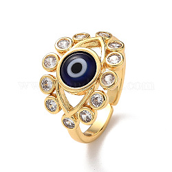 Открытое кольцо-манжета сглаз лэмпворк с прозрачным кубическим цирконием, настоящие 18-каратные позолоченные латунные украшения для женщин, синие, внутренний диаметр: 18 мм