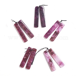 Pendentifs en pierre de lépidolite naturelle / mica violet, pour la fabrication de bijoux, rectangle, 48~48.5x10~10.5x4~4.5mm, Trou: 1mm