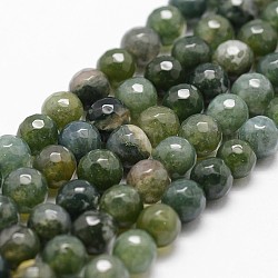 Natural Moss Agate Beads Strands, Faceted, Round, 6mm, Hole: 1mm, about 61pcs/strand, 14.9 inch~15.1 inch