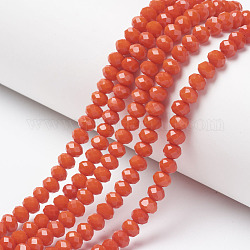 Opaque Solid Color Glass Beads Strands, Faceted, Rondelle, Orange Red, 6x5mm, Hole: 1mm, about 85~88pcs/strand, 16.1~16.5 inch(41~42cm)