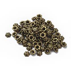 Coppette copriperla di perline stile tibetano, protezioni del branello in lega di zinco,  piombo & nichel & cadmio libero, colore bronzo antico, 7x3mm, Foro: 1.5 mm