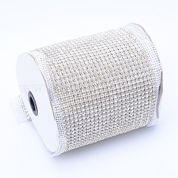 Brass Mesh Rhinestone Sheets, Rhinestone Cup Chains, with Spool, Silver Color Plated, Crystal, 145mm