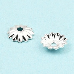 Messing Perle Kappen & Kegel Perlen, 12-Blütenblatt Blüte, Silber, 6x6x1.5 mm, Bohrung: 1.2 mm