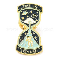 Сплавные эмалевые броши, эмалевый штифт, с клатчем-бабочкой, песочные часы с космонавтом, слово время исследовать, золотые, красочный, 29.5x15x9.5 мм