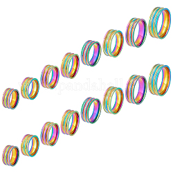 Unicraftale 16 Stück 8 Größe 201 Edelstahl Doppelrillenbandring für Damen, Regenbogen-Farb, US-Größe 5 1/4 (15.9 mm) ~ US-Größe 14 (23 mm), 2 stück / größe