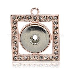 Champagne Gold Tone Alloy Rhinestone Brass Snap Pendant Making, Square, Crystal, 36x31x5mm, Hole: 3mm, Half Hole: 6mm, Fit Snap Buttons in 5~6mm Knob