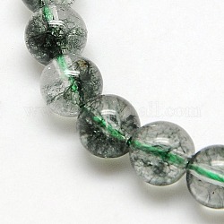 Natural Quartz Crystal Beads Strands, Round, Imitation Green Lodolite Quartz, Dyed & Heated, 12mm, Hole: 1mm, about 21pcs/strand, 15.3inch