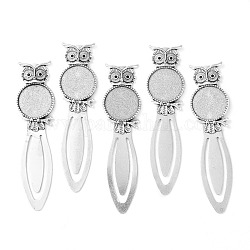Owl Vintage Tibetan Style Alloy Bookmarks Cabochon Settings, Cadmium Free & Lead Free, Antique Silver, Flat Round Tray: 20mm, Fit for 1.5mm Rhinestone, 88x22.5x3mm