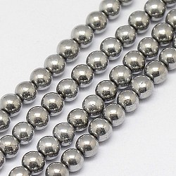Electroplate Natural Pyrite Round Beads Strands, Platinum Plated, 4mm, Hole: 1mm, about 100pcs/strand, 15.74 inch
