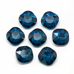 Pointed Back Glass Rhinestone Cabochons, Faceted, Back Plated, Square, Teal, 10x10x4.5mm