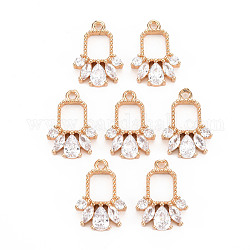 Rack Plating Brass Micro Pave Clear Cubic Zirconia Pendants, Long-Lasting Plated, Cadmium Free & Lead Free, Rectangle, Light Gold, 18.5x13x3.5mm, Hole: 1.5mm