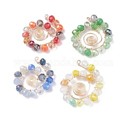Colgantes de perlas de vidrio electrochapado, con alambre de cobre ecológico, vórtice, color mezclado, 35x32x5mm, agujero: 1.4 mm