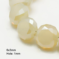 Perles en verre electroplate, demi-plaqué, facette, mat, plat rond, mousseline de citron, 6x3mm, Trou: 1mm