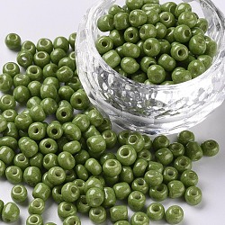 Perle di vetro per la cottura di vernici, verde oliva, 6/0, 4~5x3~4mm, Foro: 1~2 mm, circa 4500pcs/scatola