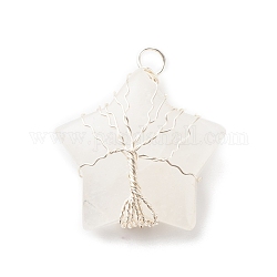 Quarzo naturale pendenti in cristallo, con filo di rame tono argento avvolto, stella con albero, 36x30x12mm, Foro: 3.5 mm