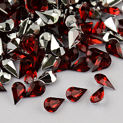 Garment Accessories Pointed Back Taiwan Acrylic Rhinestone Cabochons, Faceted Teardrop, Dark Red, 12x7x4.5mm