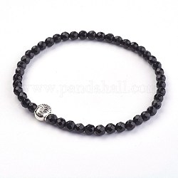 Natürliche schwarze Stretch-Armbänder, Mit legierten buddha perlen, 2-1/8 Zoll (5.4 cm)