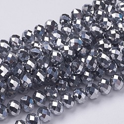 Abalorios de vidrio electroplate hebras, facetados, rerondana plana, Plata Plateada, 10x7mm, agujero: 1 mm, aproximamente 70~72 pcs / cadena, 18 pulgada