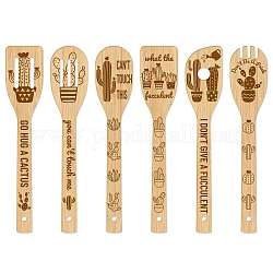 6 cucchiaio di bambù, coltelli e forchette, posate per dessert, modello di cactus, 60x300mm, 6 stile, 1pc / style, 6 pc / set