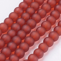 Chapelets de perles en verre transparent, mat, ronde, tomate, 6mm, Trou: 1.3~1.6mm, Environ 140 pcs/chapelet, 31.4 pouce