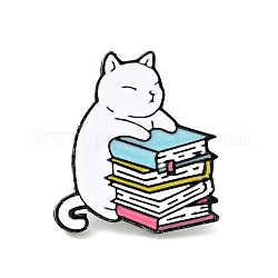 Katze mit Buch-Emaille-Pin, Cartoon-Legierungsabzeichen für Rucksackkleidung, Elektrophorese schwarz, weiß, 25.5x23x2 mm