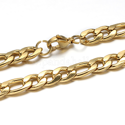 304 Edelstahl-Cuban Link Kette Halsketten und Armbänder Schmuck-Sets, mit Karabiner verschlüsse, golden, 24 Zoll (610 mm), 220x7 mm (8-5/8 Zoll)  x 1/4 Zoll)