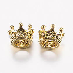 Perline in lega stile tibetano, corona, oro antico, 10.5x7mm, Foro: 6 mm
