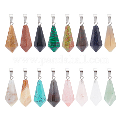 UNICRAFTALE 16Pcs Synthetic Gemstone Pendant Gemstone Bicone Charms Crystal Bicone Charms Stone Necklace Pendants with Stainless Steel Snap On Bails for Jewlery Making