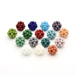Imitación de cristal de jade cuentas redondas tejidas, abalorios de racimo, color mezclado, 14mm, abalorios: 4 mm